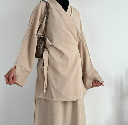 Ensemble Kimono Jupe Japonais Osaka Beige