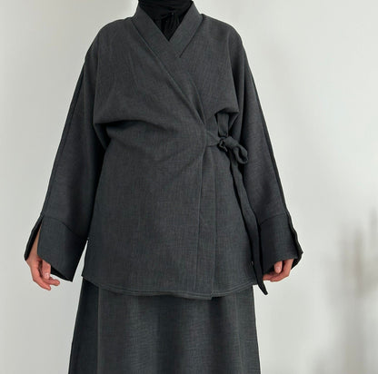 Ensemble Kimono Jupe Japonais Osaka Gris