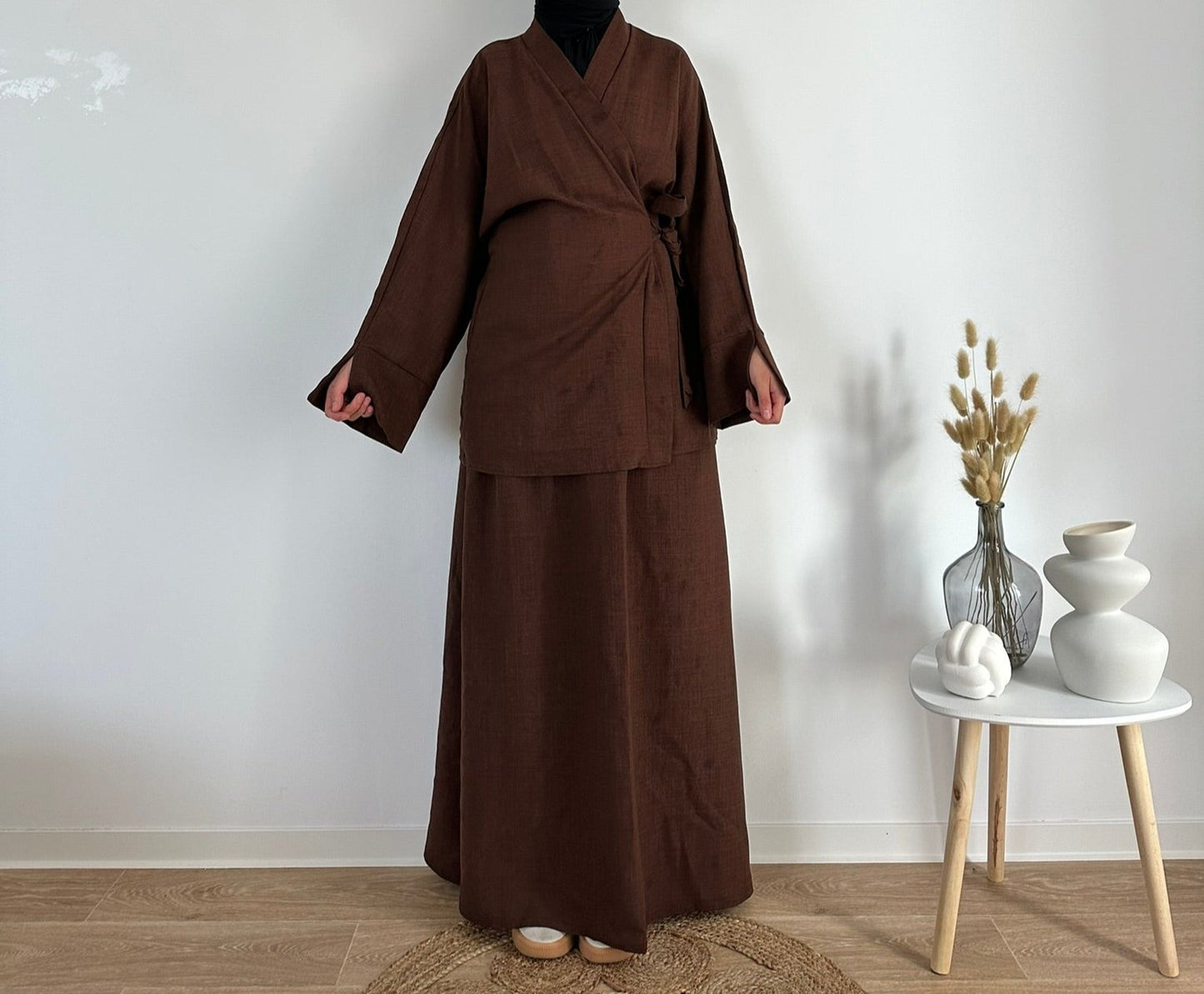 Ensemble Kimono Jupe Japonais Osaka Marron