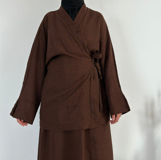 Ensemble Kimono Jupe Japonais Osaka Marron