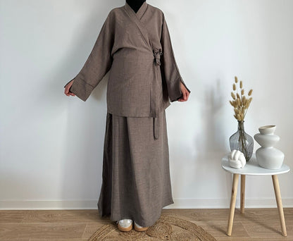 Ensemble Kimono Jupe Japonais Osaka Taupe