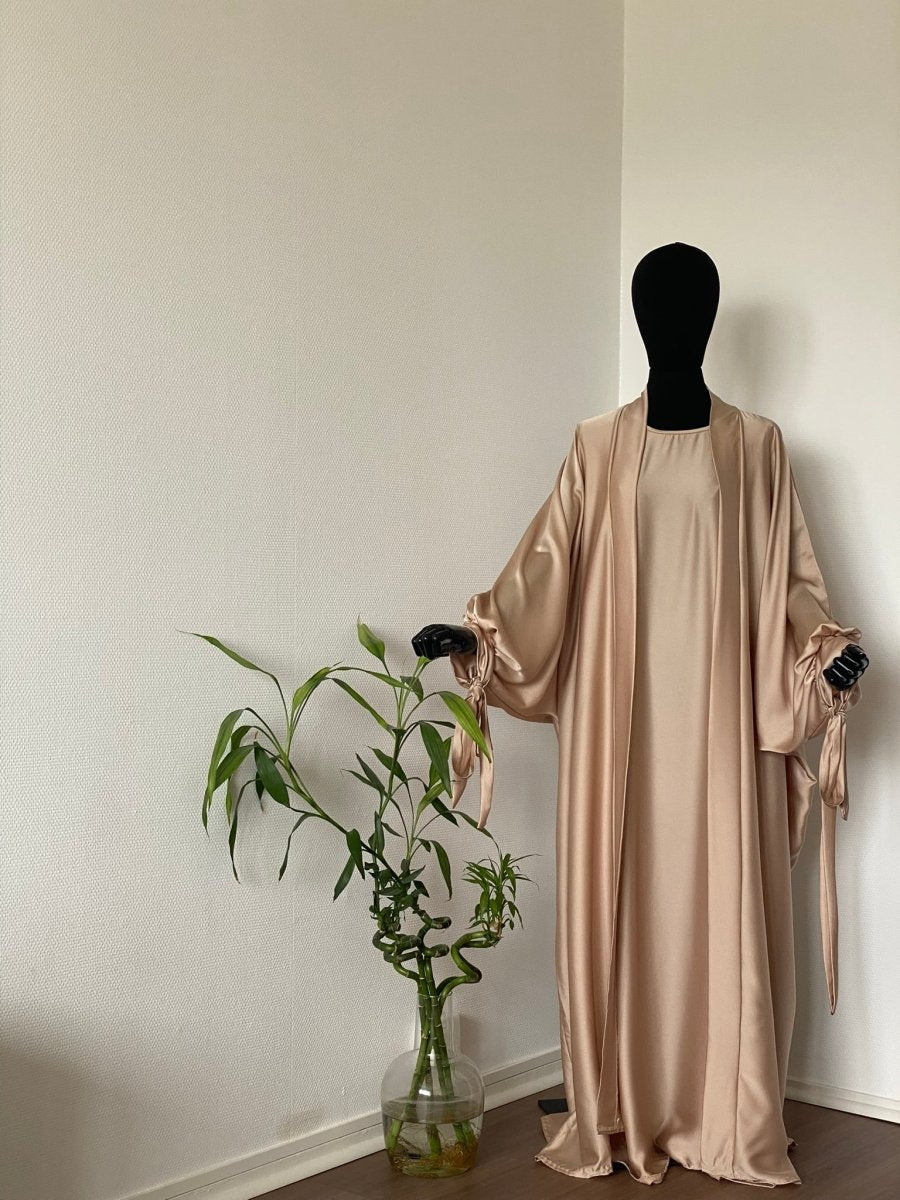 Ensemble sous-abaya et kimono satinés Beige - Al-anbar