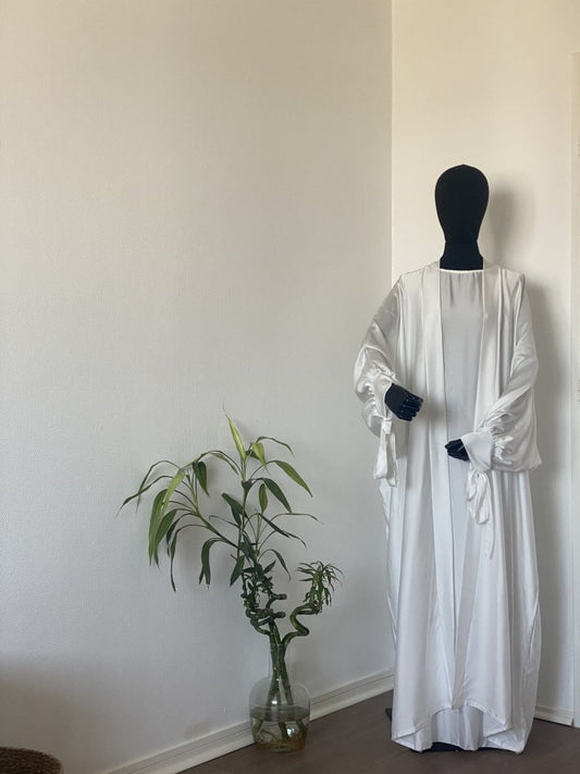 Ensemble sous-abaya et kimono satinés Blanc - Al-anbar