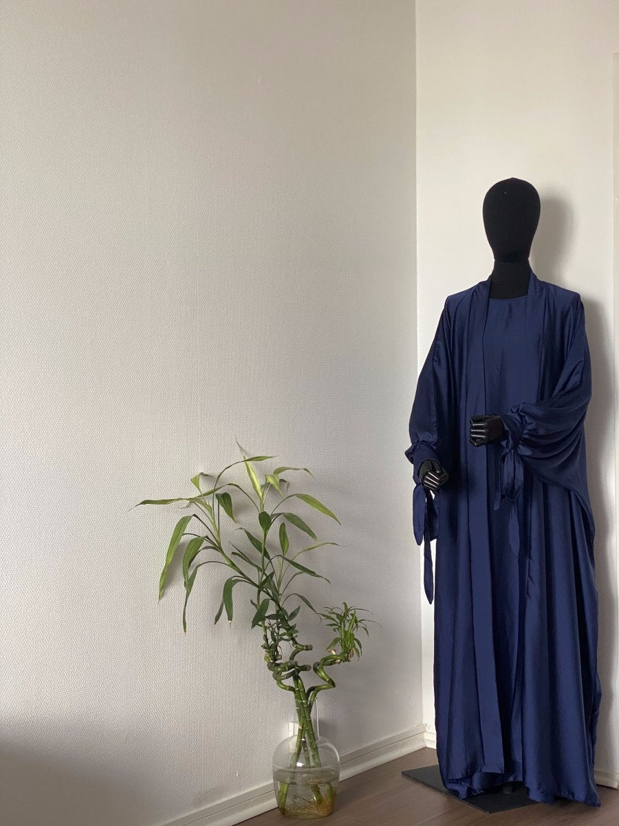 Ensemble sous-abaya et kimono satinés Bleu marine - Al-anbar