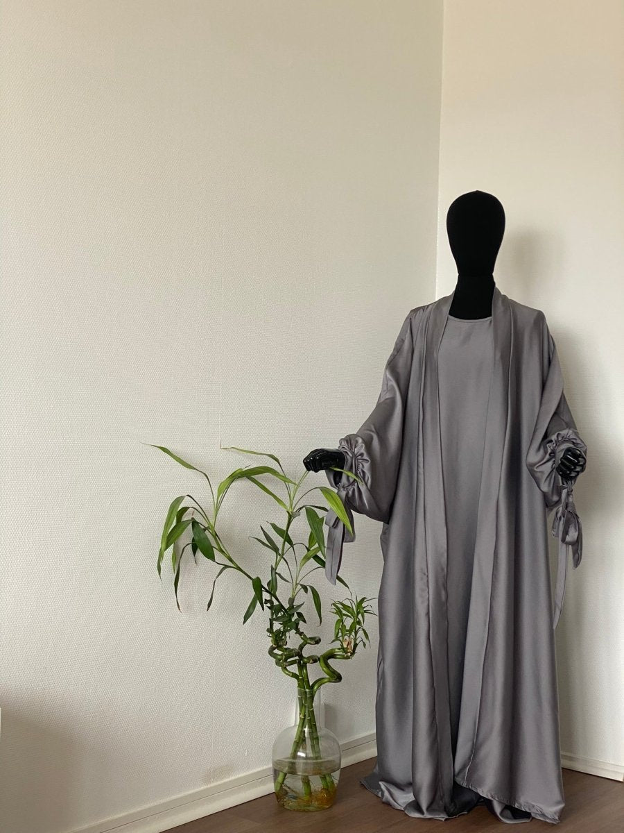 Ensemble sous-abaya et kimono satinés Gris - Al-anbar