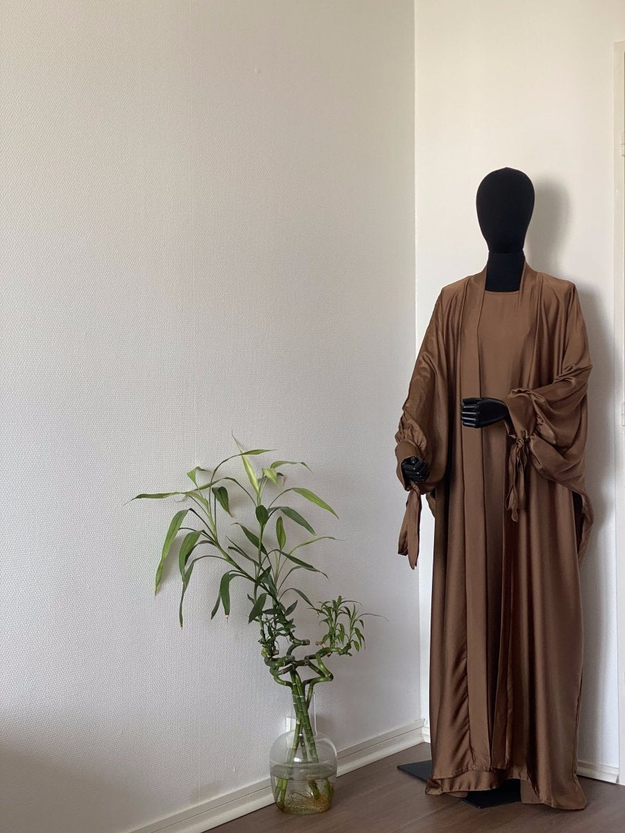 Ensemble sous-abaya et kimono satinés Marron - Al-anbar