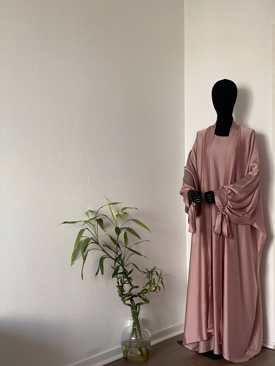 Ensemble sous-abaya et kimono satinés Rose - Al-anbar