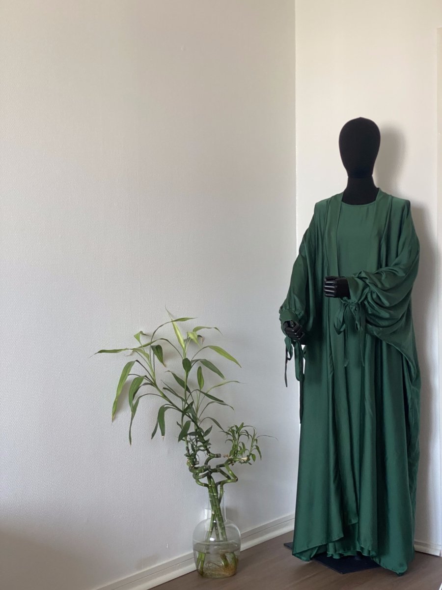 Ensemble sous-abaya et kimono satinés Vert sapin - Al-anbar